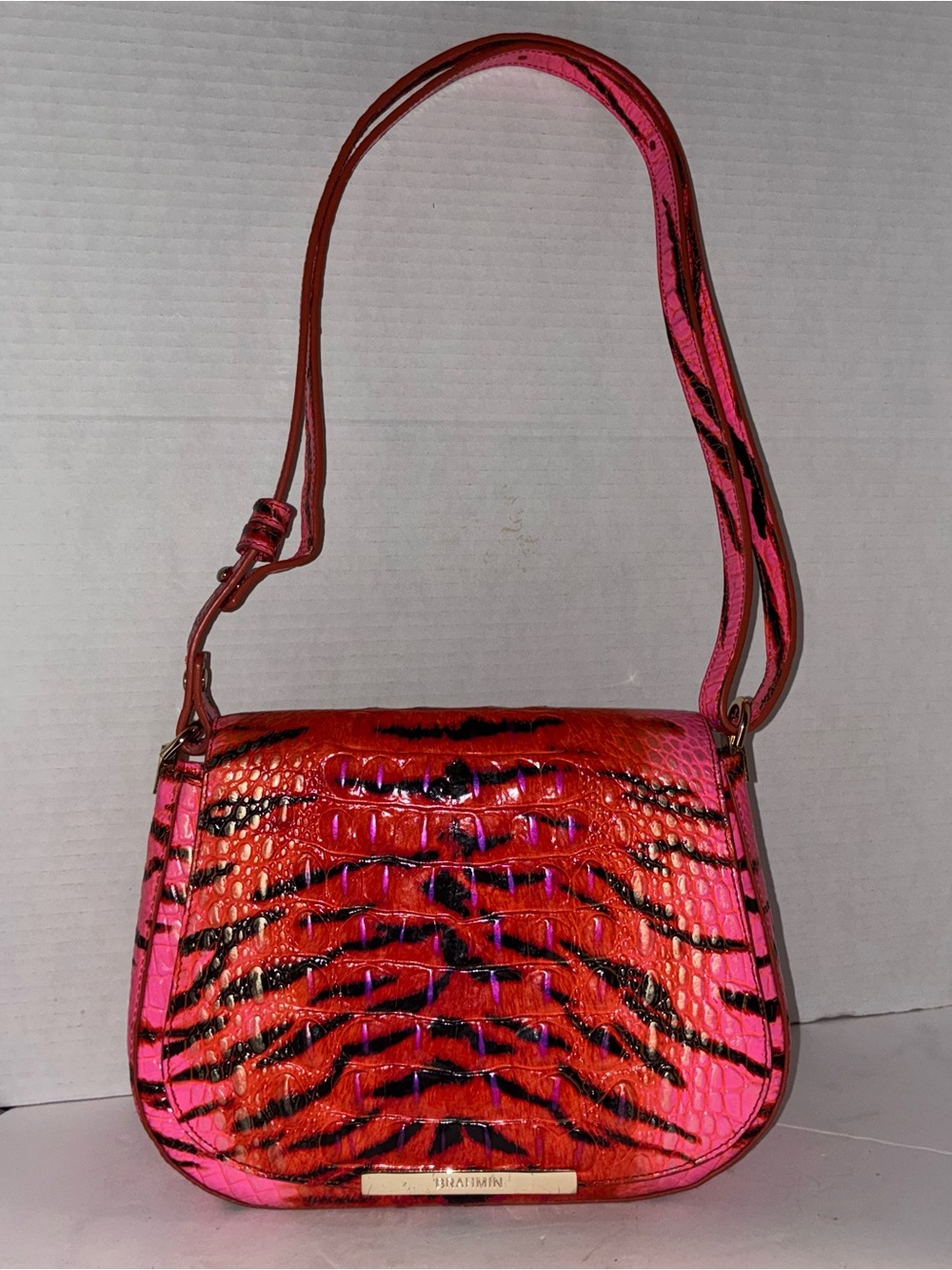 Brahmin Small Nadine in Pink Feline Ombré Melbourne Croc Embossed Leather Purse